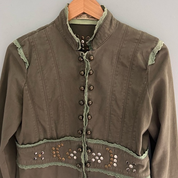 Miss Me Y2K Green Military-Style Studded Army Green Jacket Size Medium - Picture 4 of 7